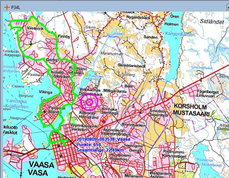 Vaasan Marssi, Marschstrecke 1. Tag 