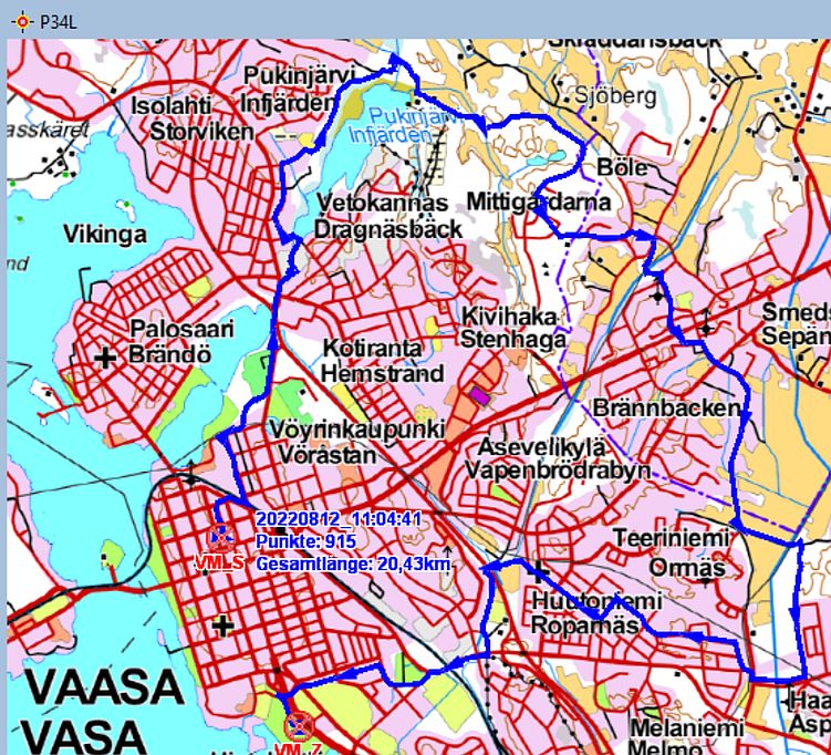 Vaasan Marssi, Marschstrecke 1. Tag 