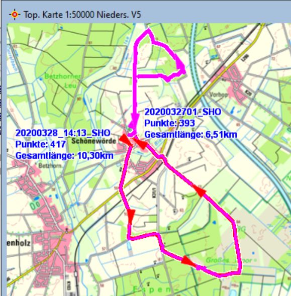 Wanderstrecken am 27. und 28.03.2020