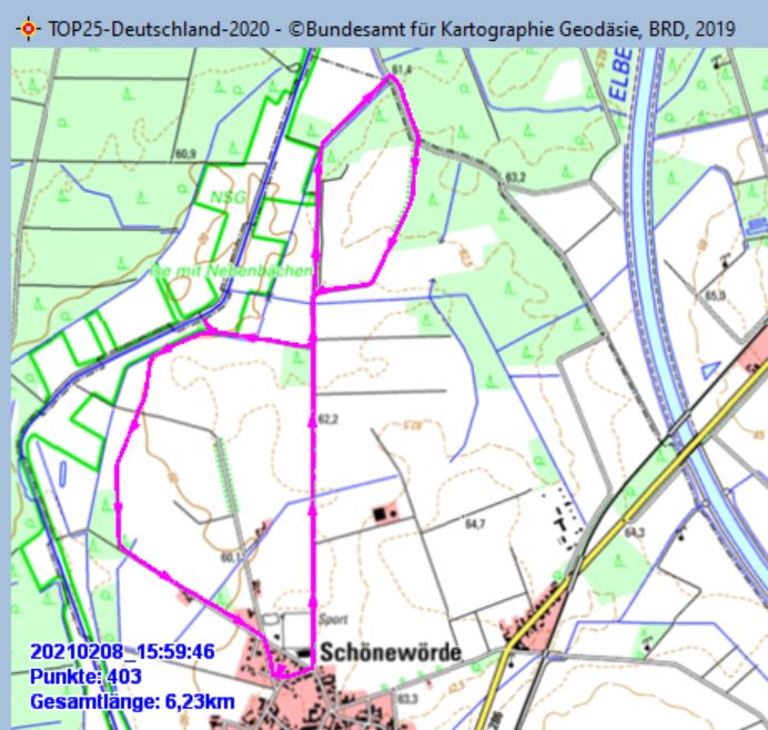 Wanderstrecke am 08.02.2021