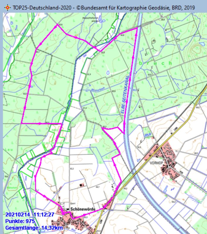 Wanderstrecke am 14.02.2021