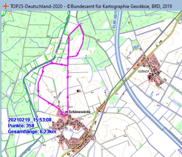 Wanderstrecke am 19.02.2021