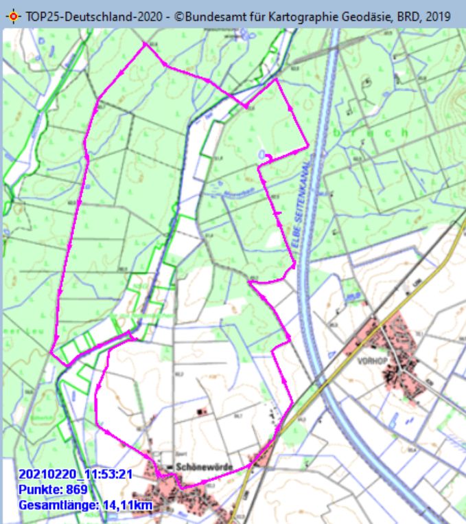 Wanderstrecke am 20.02.2021