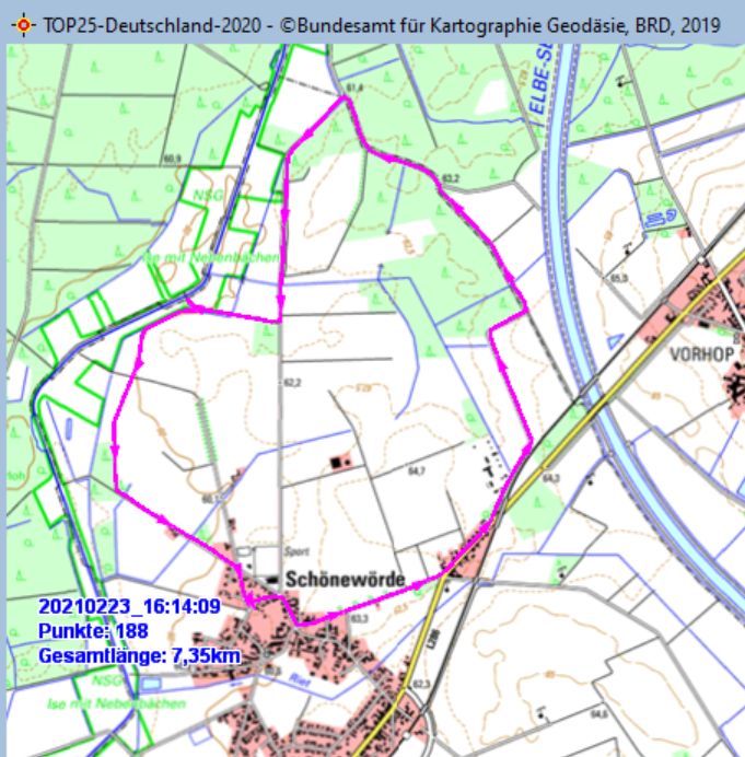 Wanderstrecke am 23.02.2021