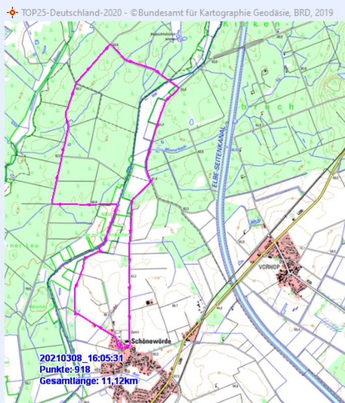 Wanderstrecke am 08.03.2021