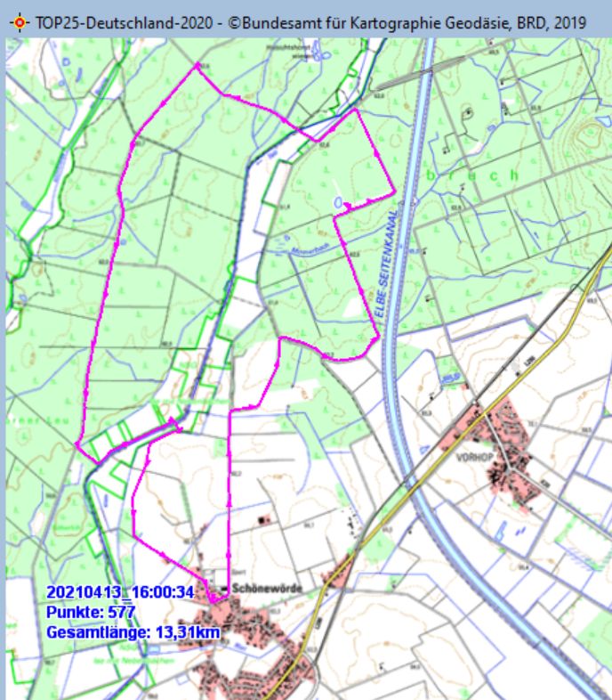 Wanderstrecke am 13.04.2021