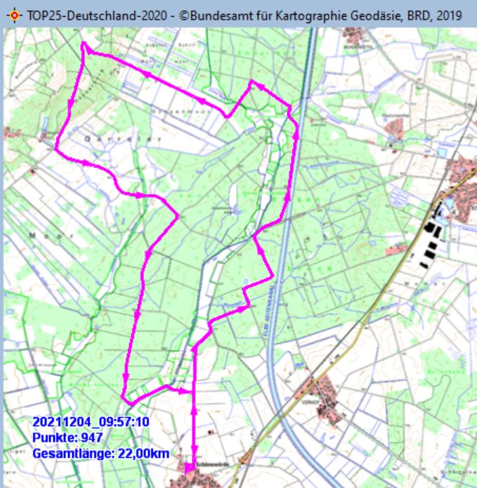 Wanderstrecke am 04.12.2021