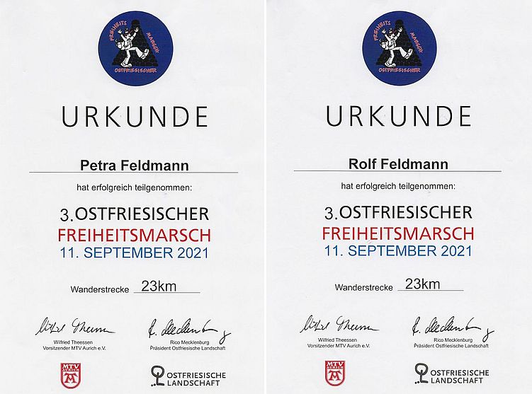 Urkunde vom 3. Ostfriesischen Freiheitsmarsch