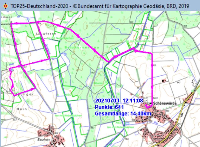 Wanderstrecke am 03.07.2021