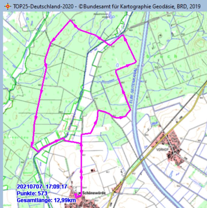 Wanderstrecke am 07.07.2021