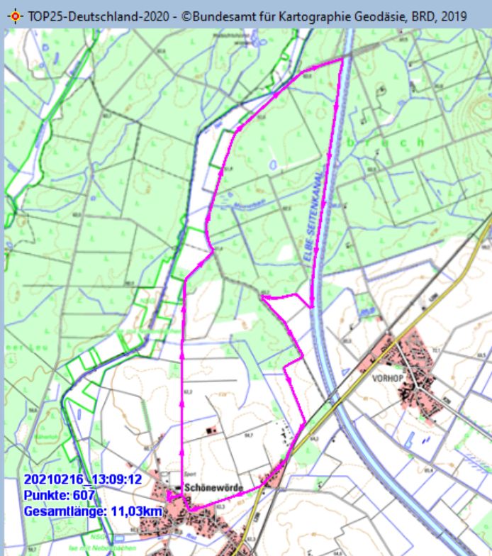 Wanderstrecke am 16.02.2021