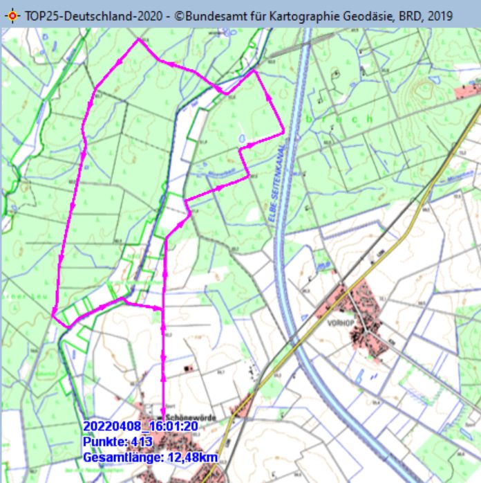 Wanderstrecke am 08.04.2022