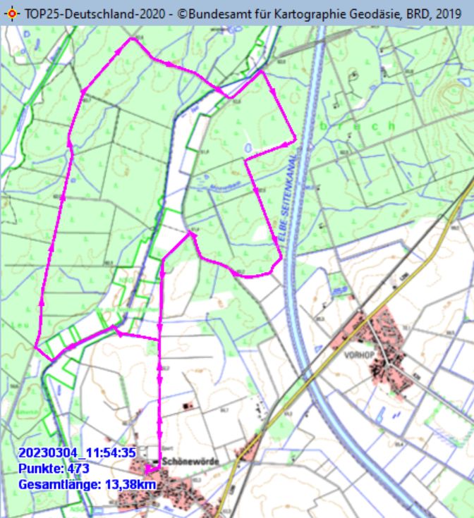 Wanderstrecke am 04.03.2023