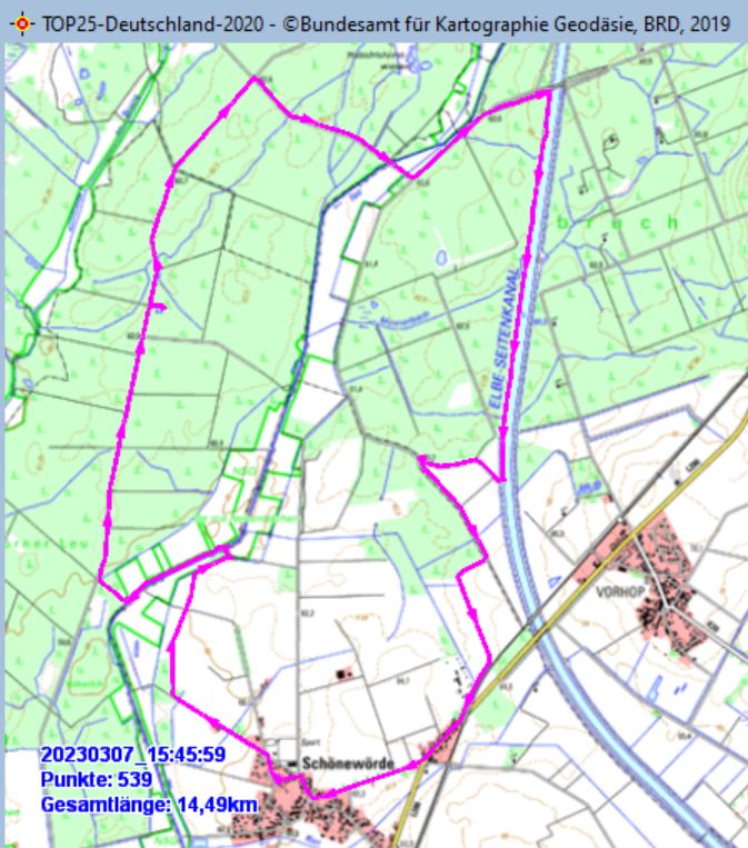 Wanderstrecke am 07.03.2023