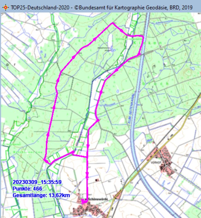 Wanderstrecke am 09.03.2023