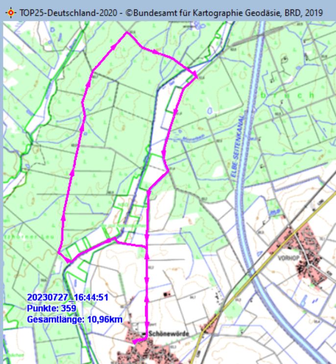 Wanderstrecke am 27.07.2023