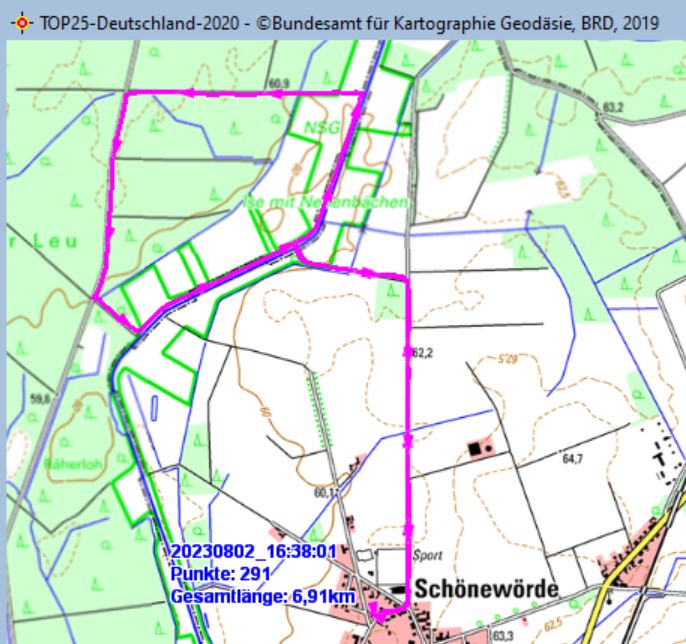 Wanderstrecke am 02.08.2023