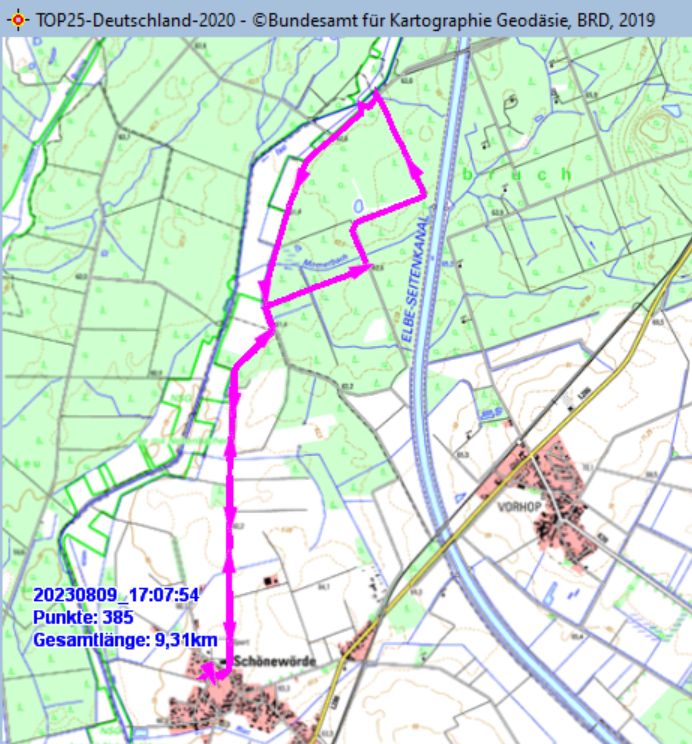 Wanderstrecke am 09.08.2023