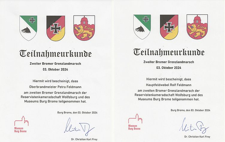 2. Grenzlandmarsch, Urkunden