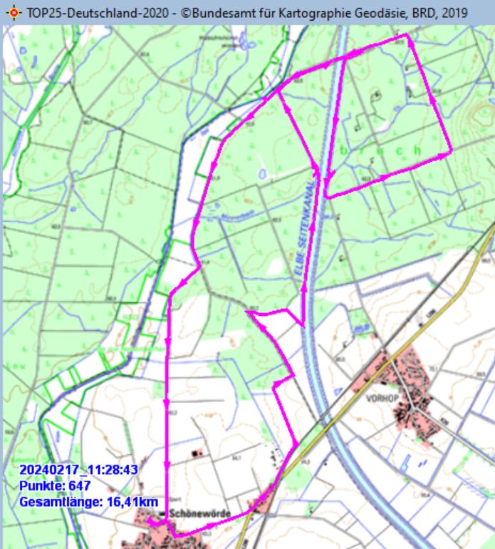 Wanderstrecke am 17.02.2023