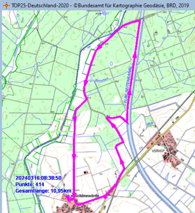 Wanderstrecke am 16.03.2023