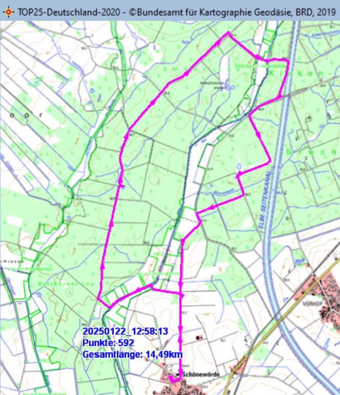 Wanderstrecke am 22.01.2025