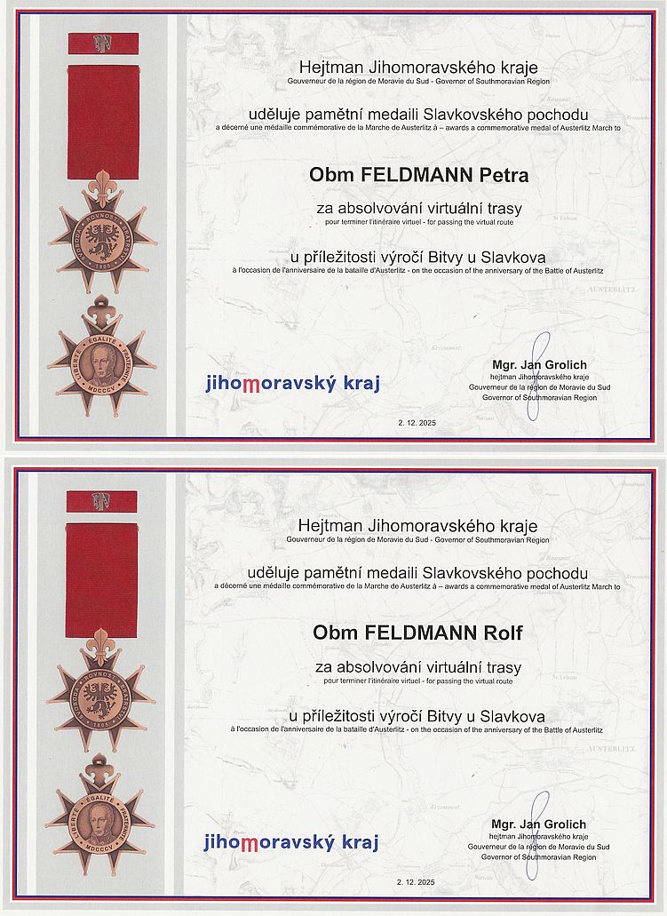 Urkunde vom POCHOD AUSTERLITZ MARCH