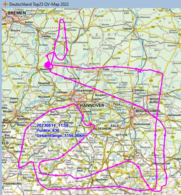 Flugroute Einweisung der Fahrzeuge D-EFVP