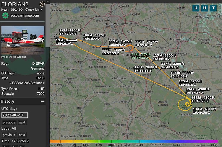 Flugroute D-EFVP