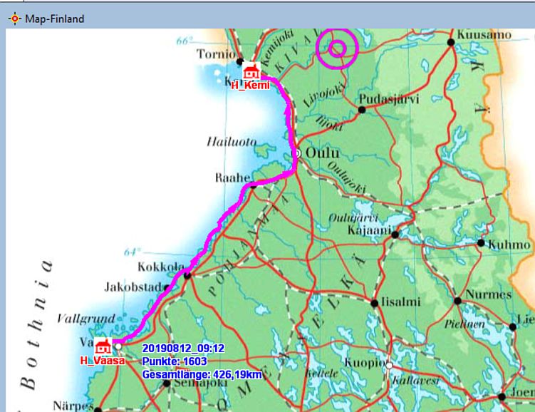 Fahrstrecke − Hotels in Finnland, Vaasa − Kemi
