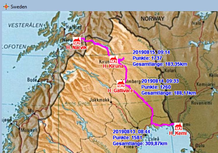 Fahrstrecke  Kemi − Kiruna