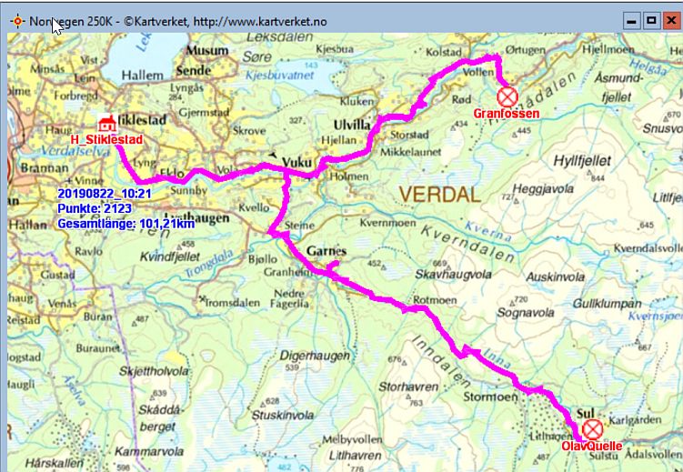 Fahrstrecke Stiklestad Olac Quelle Sul