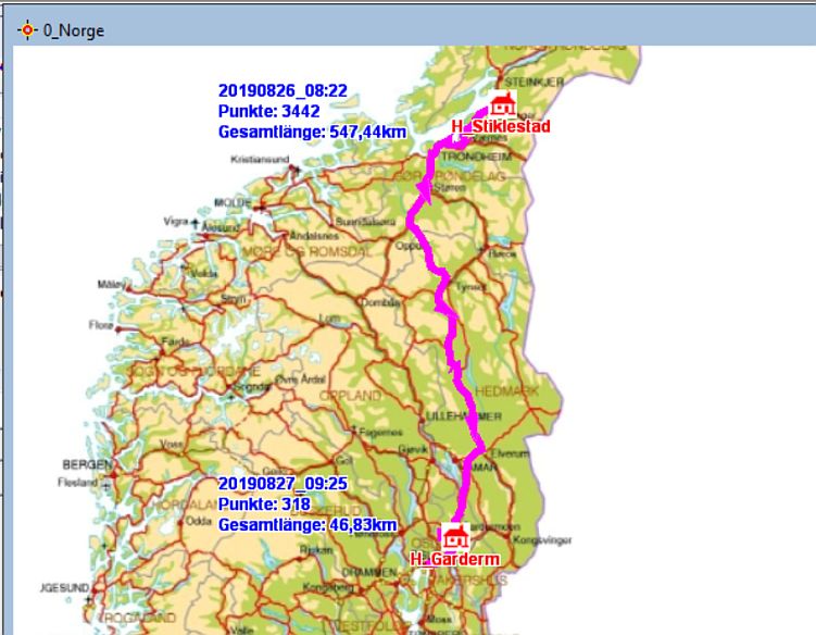 Fahrstrecke in Norwegen, Stiklestad − Oslo