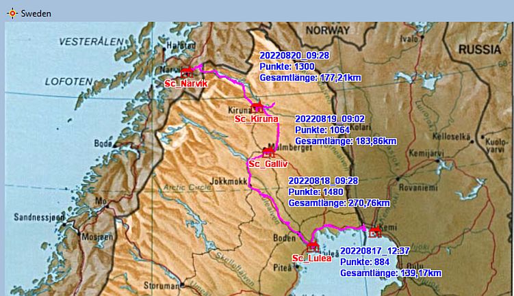 Fahrstrecke  Luleå − Kiruna