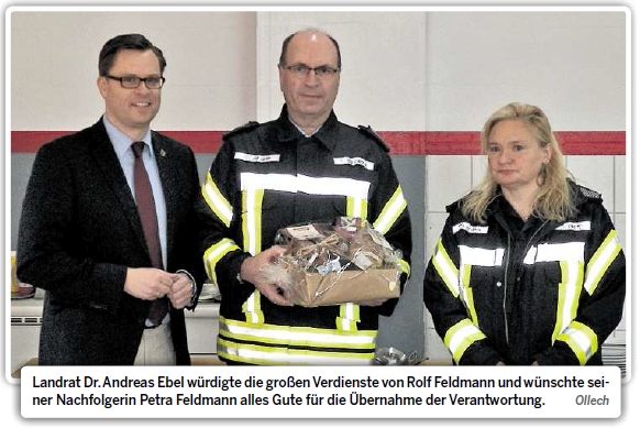 Landrat Dr. Andreas Ebel würdigte die groen Verdienste von Rolf Feldmann und wünschte seiner Nachfolgerin Petra Feldmann alles Gute für die Übernahme der Verantwortung.Ollech